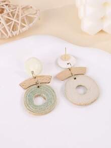 1 对原创时尚陶瓷中国风空心螺纹圆形吊坠波西米亚长款设计女士派对/度假耳环，适合送礼