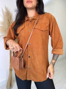 Camisa Cotelê Manga Longa Camisão Jaqueta Veludo Botões