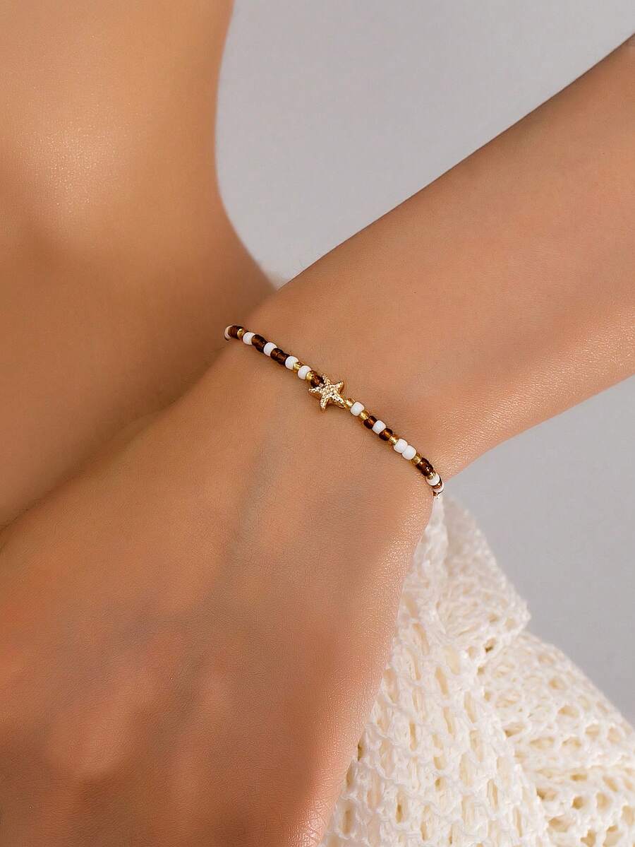 1 件简约波西米亚风种子串珠手链，适合女士，夏季度假风格海滩冲浪手链，波西米亚珠宝 - 彩色 - 查看 1