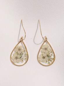 1 Pair Teardrop Forget-Me-Not Dried Flower Resin Drop Earrings, Suitable For Women's Daily Wear - White - View 3