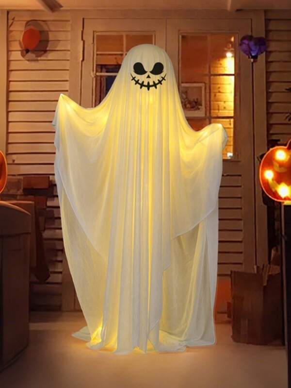 1PC Front Porch Glowing Ghost Standing Ghoul, A Spooky Garden And Room Decor With LED-Lit Translucent Fabric, Towers On Porches Or In Rooms, Featuring Glowing Eyes And Tattered Edges. Weather-Resistant, Easy To Assemble For Halloween Thrills In Any Space.