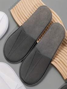 20 Stücke Einweg-Vlies-Pantoffeln mit elastischem geometrischem Muster, dunkelgrau, geeignet für Spa, Hotel, Hochzeit, Party, Reise - hygienische Einweg-Hausschuhe für Innen, Schlupfpantoffeln-Stil, glatte Textur, modisch und bequem, speziell für Spa-Gäste