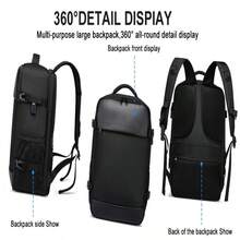 Mochila masculina Yuekan tamanho pequeno, compatível com laptops de 15" e 17", bolsa multifuncional à prova d'água com carregamento USB, mochila de viagem, tamanho grande - Preto - Ver 6