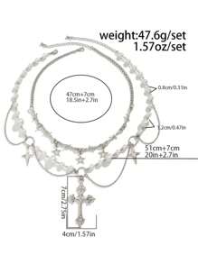 2pcs/Set Fashionable Minimalist Elegant Star Tassel Chain Cross Men Necklace Set, Ideal Gifts For Men, Friends And Families
