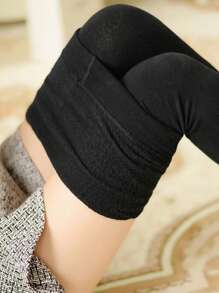 1 par de 100g Medias de terciopelo multicolor para dama, leggings elásticos y delgados para primavera y otoño, con forro cepillado. Mallas color negro y albaricoque.