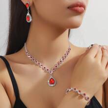 1 Pair Of Earrings + 1 Necklace + 1 Bracelet Elegant Jewelry Set Silver Plated Inlaid Rhinestone Multi Colors For U To Choose Match Daily Outfits
