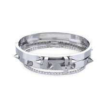 3pcs Silver Punk Hiphop Exaggerated Spike Stainless Steel Bangle Bracelet Set, Inlaid Artificial Zirconia Crystals, Suitable For Women Daily Wear, Gift