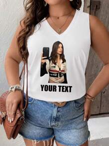 Camiseta de tirantes deportiva informal para mujeres de talla grande, ropa personalizada con texto gráfico, camiseta, blusas de moda, gráficos personalizables, impresión por transferencia de calor, eliminación de imagen de fondo, personalización, celebridades, anime, patrones, pasatiempos, regalos personalizados, regalos festivos