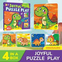 Caja 4 en 1, Rompecabezas, Juguete del rompecabezas con diseño de animales de dibujos animados, juguete educativo para niños, juego de emparejamiento educativo, juego de emparejamiento de formas, juegos de aprendizaje fonético, juguetes fáciles de usar, desarrollo cognitivo mejorado, diversión de aprendizaje temprano, escuela, estudiante, papelería, útiles escolares, regalo de vuelta a la escuela, niño, niña, regalo de cumpleaños para niños
