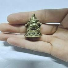 1pc Vintage Brass-Tone Triple Lion Jingle Bell Keychain, Auspicious Chinese Style Hanging Decor Car Accessories Bag Charm Backpack For School