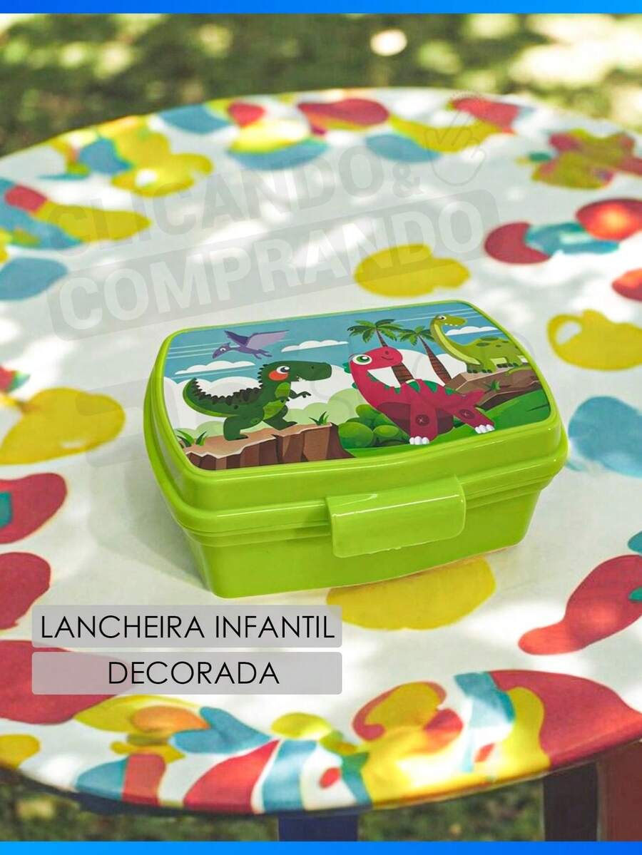 Plastic School Lunch Box For Children With Dividers And Locks - Dino - View 1