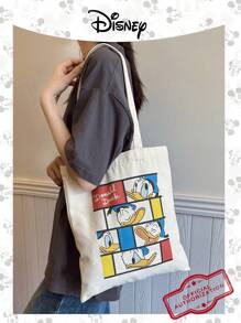 Disney 1 bolso de lona con diseño de Mickey/Winnie the Pooh/Goofy/Pluto/Minnie/Donald Duck/Daisy, bolso de hombro casual de playa, de gran capacidad y reutilizable para compras, con estampado floral para mujer, ideal para uso diario, salidas, compras o vuelta al colegio