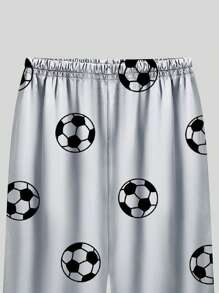 2 piezas Pijama de fútbol gris para niño preadolescente, minimalista y de moda