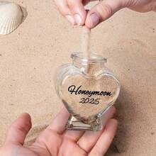 1 pieza Botella de vidrio con forma de corazón y tapón de corcho personalizada, con patrón de arena de playa - Regalo único para luna de miel, aniversario o parejas románticas, lavar a mano, decoración con tema de playa, recuerdos de boda - Multicolor - Ver 8