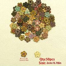 [50pcs Vintage Floral Buttons] 50pcs Vintage Floral Wooden Buttons, 0.78" Multicolor, 2-Hole Design For Sewing, Crafts & DIY Projects, Buttons For Sewing