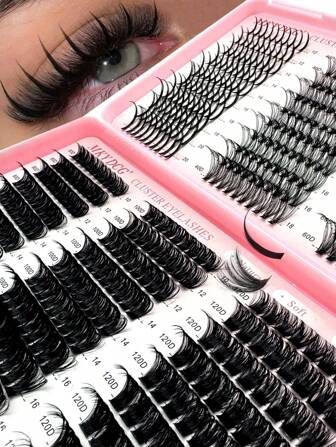 Extensiones de pestañas individuales en racimos de 6 estilos de alta capacidad, aspecto natural multitipos, extensiones de pestañas en racimos gruesos, pestañas postizas individuales segmentadas reutilizables 40D/60D/80D/100D/120D, suaves y difuminadas para extensión de pestañas DIY en casa