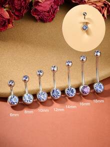 1 قطعة خاتم سرة من الفولاذ المقاوم للصدأ 14 جرام، مرصع بالزركون المكعب، خاتم سرة كلاسيكي أنيق، مناسب للارتداء اليومي، مجوهرات ثقب السرة النسائية الرقيقة، طول العمود متوفر 6/8/10/12/14/16/18 ملم، مناسب للعطلات والارتداء اليومي، زركون مكعب بنفسجي - متعدد الألوان - مشاهدة 9