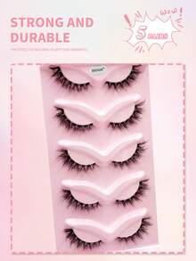 ENCHUW 5对狐狸眼假睫毛，猫眼假睫毛，透明睫毛杆，外扩睫毛头，超长蓬松，自然逼真仿貂毛睫毛 - 黑色 - 查看 5