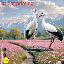 2D Flat, 0.3cm Thickness - 2D Flat Printing White Stork Floral Garden Decoration - Classic Freestanding Vinyl Art For Outdoor Yard, Easter & Spring Decor, Weather-Resistant Bird-Themed Gift For Friends, Yard Decor, Bohemian Style, Durable Vinyl - Multicolor - View 4