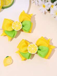 2 Stücke zitronen-gelbe Haarschleifenclips, Sommer-Obst Barrettes aus Ripsband, Haarspangen mit Schleifen für Mädchen, Sommer-Haaraccessoires