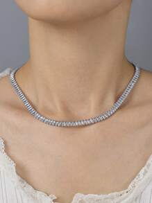 Colar de tênis com zircônia cúbica, joia de luxo em aço inoxidável, adequado para uso diário feminino, festas e encontros