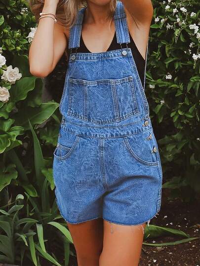 Summer New Casual Age Reducing Slimming Bow Pocket Denim Shoulder Strap Wide Leg Shorts For Women