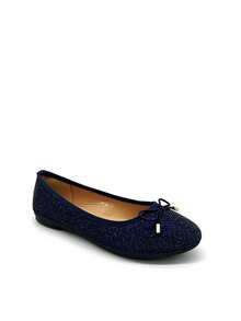 RevReaL Damen klassische Ballettschuhe mit Glitzerfinish und Schleifen-Akzent - marineblau - Übersicht 2