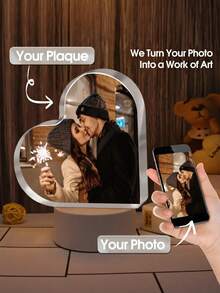 1件定制心形亚克力照片板 - 个性化爱心符号装饰，适合情侣、朋友、母亲节、生日、周年纪念日、毕业典礼、父亲节、祖父母节礼物，现代桌面家居装饰，优雅礼品，生动图像展示，情人节纪念品 - 彩色 - 查看 1