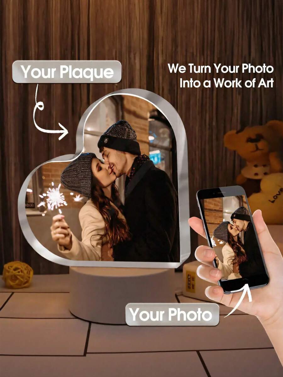 1件定制心形亚克力照片板 - 个性化爱心符号装饰，适合情侣、朋友、母亲节、生日、周年纪念日、毕业典礼、父亲节、祖父母节礼物，现代桌面家居装饰，优雅礼品，生动图像展示，情人节纪念品 - 彩色 - 查看 1