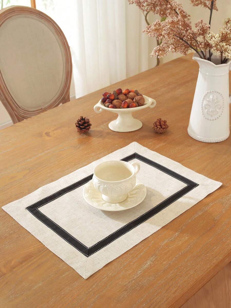 1pc/2pcs/4pcs Simple Style Polyester-Linen Blend Tabletop Placemats, Rectangular Or Square, Suitable For Kitchen, Dining Table, Home Decor, Holiday, Party, Wedding Decorations, Indoor And Outdoor, Picnic Mats - Beige - View 1