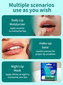 Vaseline 1 st 4,8 g vaselinmint läppbalsam, uppfriskande, lugnande, energigivande, återfuktande, kylande geltextur, lugnar och reparerar, tonar ut läpplinjer, lämplig för daglig användning på sommaren - 4,8 g mynta - Visa 4