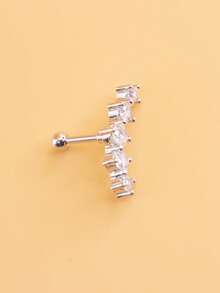 1pc Fashionable Rhinestone Stainless Steel Cartilage Ear Piercing Stud - Silver - View 4