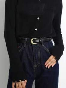 1 条女士时尚腰带 - 复古扣棕色/黑色 - 时尚休闲配饰，适合牛仔裤、裤子、连衣裙 - 可调节腰带 - 女士礼物