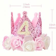 1pc Pink, White, Gold Flower & Sequin Felt Birthday Crown Hat For 1-5 Years Old Party