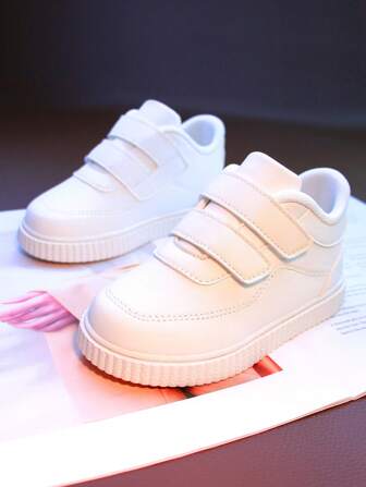 1 Pair Leather Soft-Sole Hook And Loop Closure Sneakers For Toddlers, Girls Boys All-Match Comfortable Non-Slip Casual Shoes