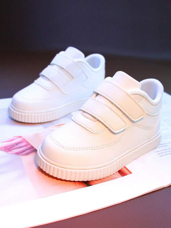 1 Pair Leather Soft-Sole Hook And Loop Closure Sneakers For Toddlers, Girls Boys All-Match Comfortable Non-Slip Casual Shoes