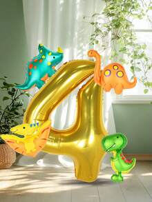 Set de 5 globos con temática de dinosaurio, que incluye globos de papel de aluminio con números dorados y verde salvia de 40 pulgadas + globos de papel de aluminio en miniatura con diseños de dinosaurios, perfectos para fiestas de cumpleaños y decoración con temática de dinosaurios - Multicolor - Ver 7