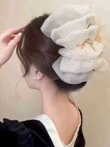 1 件星光水钻蓬松发夹，适合女性日常佩戴、时尚搭配和摄影 - 米色 - 查看 2