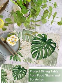1/4/6/8/12 Pieces Palm Leaf Set Table Mat, Tropical Green Dracaena Plant Table Mat, Hawaiian Seasonal Kitchen Restaurant Table Decoration, Holiday Party Home Decor - Multicolor - View 6