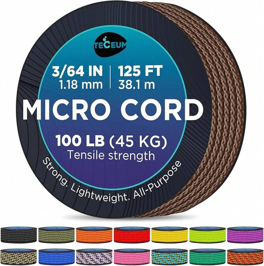 TECEUM Micro Paracord – 118 Mm X 125 Ft – Micro Utility Cord – Thin Braided Paracord Rope – Best Crafting, Projects, Fishing, Camping – Wind Chime – Survival Strong String - 棕色 - 查看 1