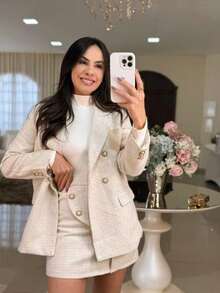 Women's Simple Plaid Casual Party Tweed Button Down Birthday Party Daily Winter Coat - White - View 1