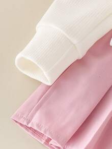 2 件套幼儿女童可爱长袖蝴蝶结上衣 + 裙子套装，春秋季薄款休闲套装 - 白色 - 查看 6