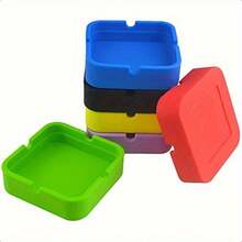 5个方形硅胶烟灰缸 - 耐热，防滑橡胶设计，适合室内外使用，混合颜色