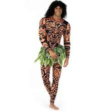 Maui Fancy Dress Adult Costume - Hawaiian Themed Padded Bodysuit & Leaf Skirt For Halloween, Cosplay, Festivals & Parties - Multicolor - View 3