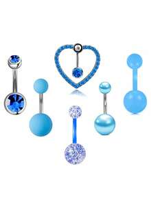 6pcs Acrylic Rhinestone Butterfly Belly Rings, Navel Button Ring With Fruit Shape Piercing - Multicolor - View 29