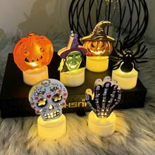 Set de 6 piezas de luces de noche de hierro de estilo Halloween, luces decorativas de calabaza, bruja, calavera, araña, luces LED de escritorio para chimenea, decoración de Halloween para el hogar, fiesta, habitación, jardín como regalo