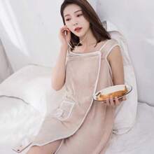 1pc Coral Fleece Robe, Soft Loose Homewear, Towel Wrap Dress, Women Sleeveless Towel Dress, Adult Wearable Bathrobes For Beach, Spa, Sauna, Absorbent Quick Dry Bath Towel, Bathing Supplies Back To School