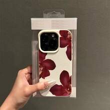 花卉元素 TPU 时尚深红色兰花图案手机壳 1 件装 TPU 材质，兼容 / 等手机，春季礼物，周年纪念，国际版，非国内版 - 白色 - 查看 2