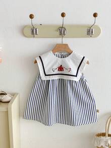 Baby Girls Navy Collar Dresses, Korean Style Infant/Toddler Soft Denim Dress, Summer Outfit - Màu xanh lam - Xem 2