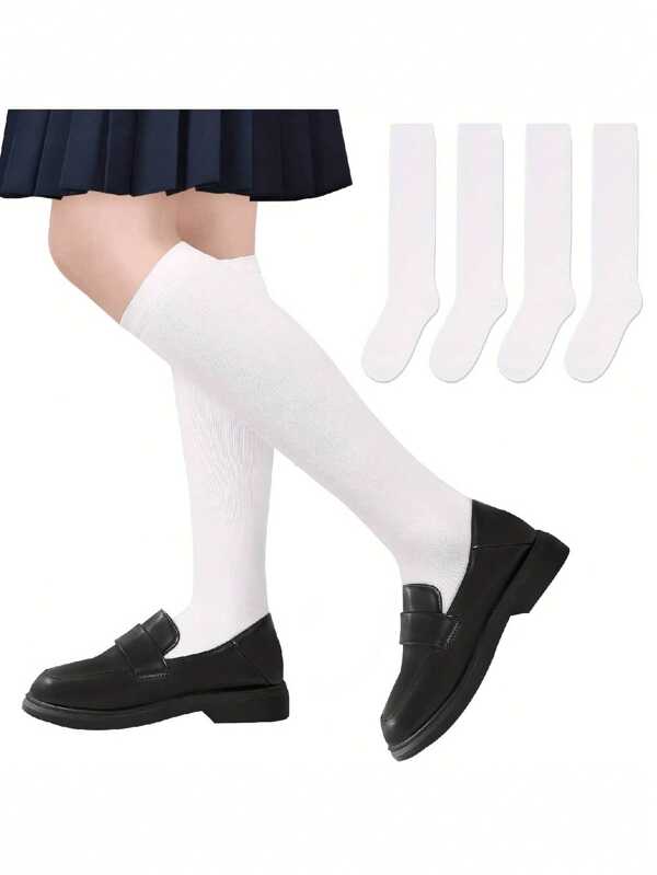 4 pares de calcetines para niños hasta la rodilla, calcetines de compresión, calcetines de unicolor, calcetines hasta la rodilla, calcetines para niños, calcetines blancos hasta el tobillo, aptos para todas las estaciones